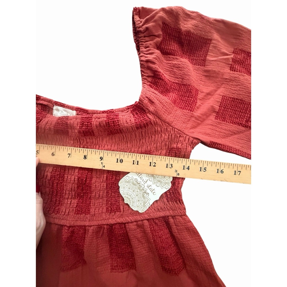 Altar'd State Rust Tiered Ruffle Mini Dress Smocked Long Sleeve Medium NWT #C2-1 - Picture 10 of 12